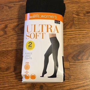NWT 2 pair of Warners ultra soft fleece lined tights black 2x/3x